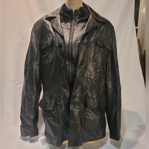 Men's Black Di Capra Int Distressed Soft Leather Jacket - Picture 3 of 12